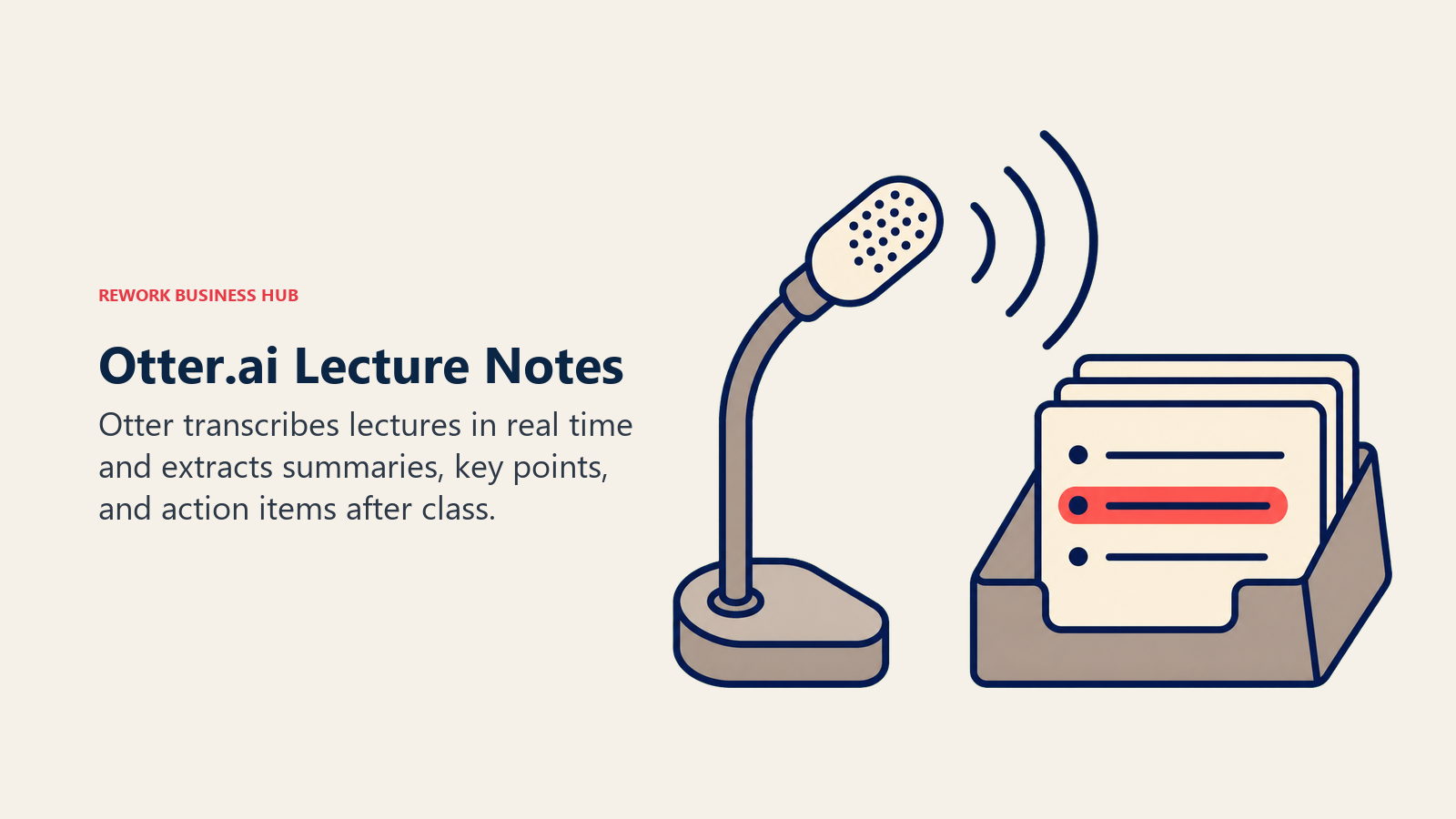 Otter.ai Lecture Notes shown as lecture microphone and note tray