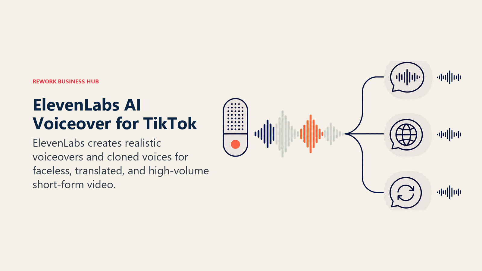 ElevenLabs AI Voiceover for TikTok shown as studio voice waveform instrument