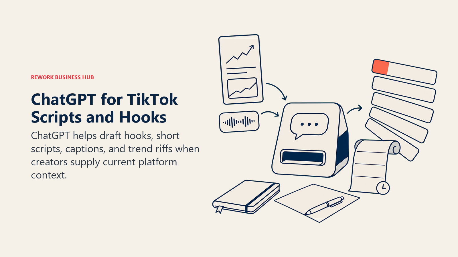ChatGPT for TikTok Scripts and Hooks shown as hook-writing desk with external trend card