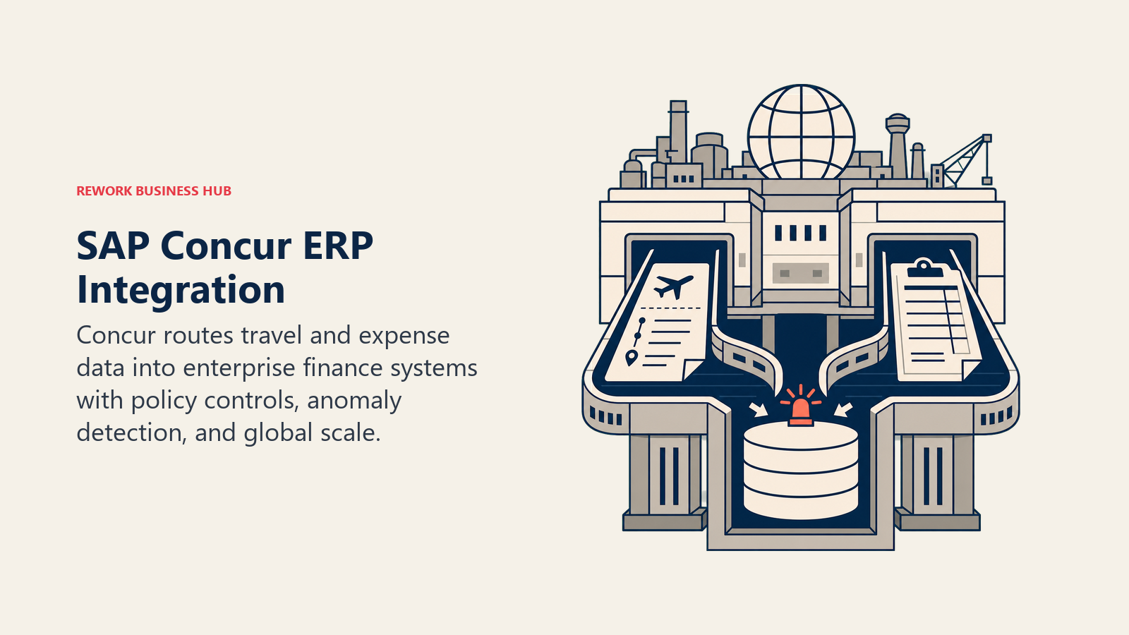SAP Concur ERP Integration shown as enterprise finance dock receiving travel and expense records