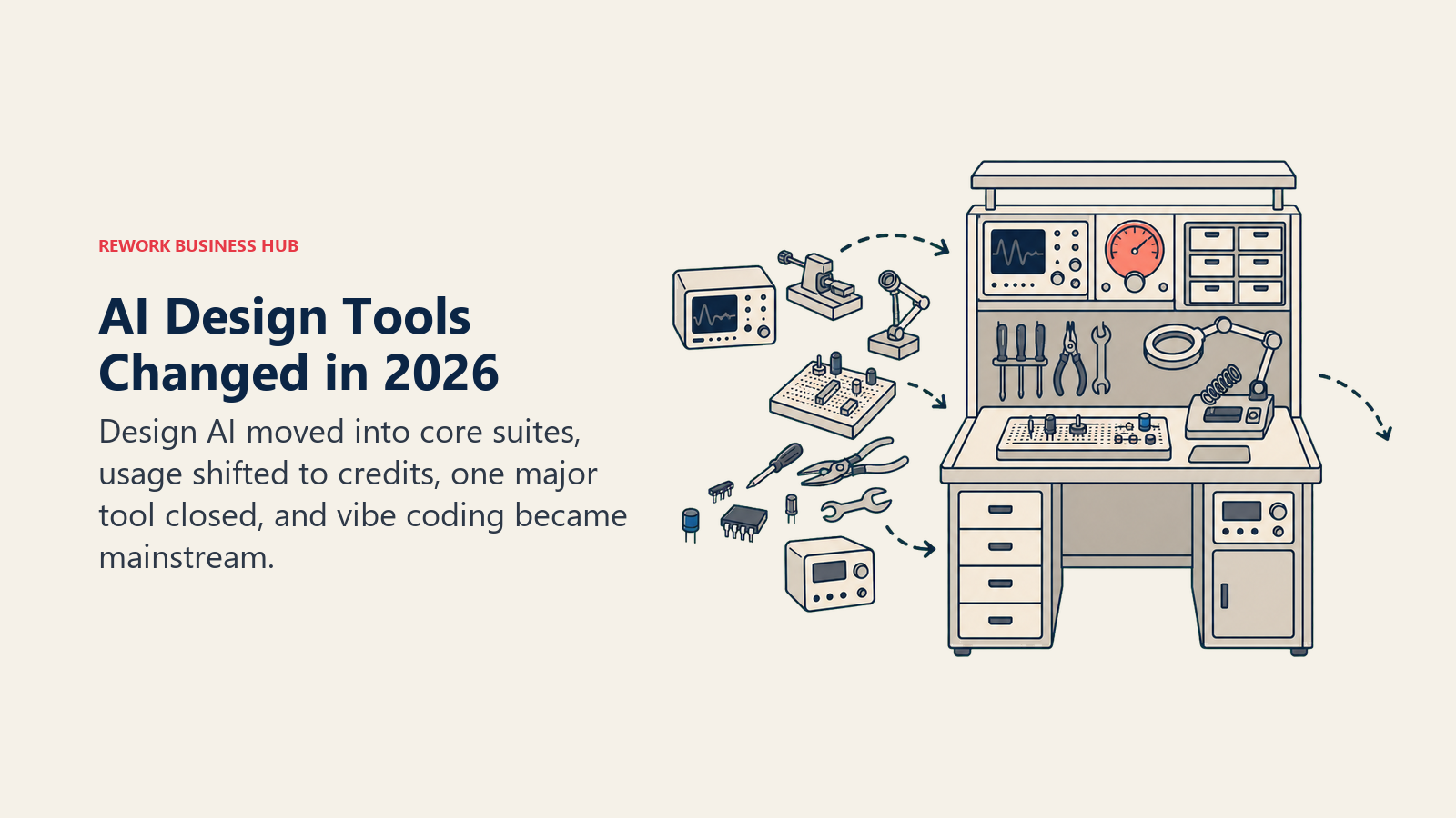 AI Design Tools Changed in 2026 shown as reconfiguring design workbench