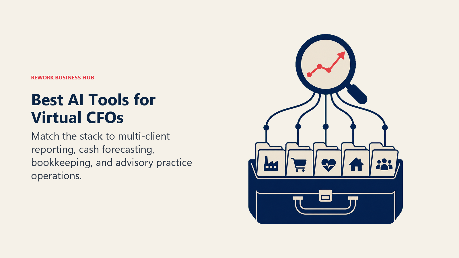 Best AI tools for virtual CFOs shown as multiple client ledgers feeding one portfolio forecasting lens
