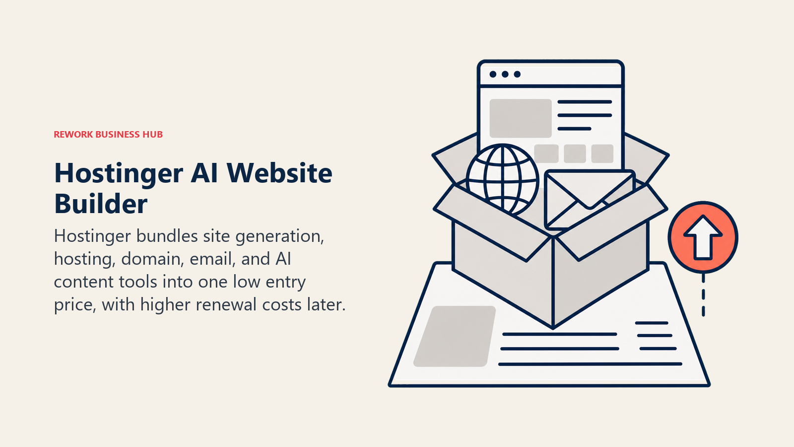 Hostinger AI website bundle with hosting domain email and a renewal cost marker