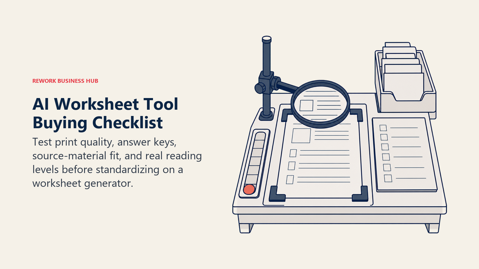 AI worksheet tool buying checklist inspecting print quality answer keys source fit and reading level