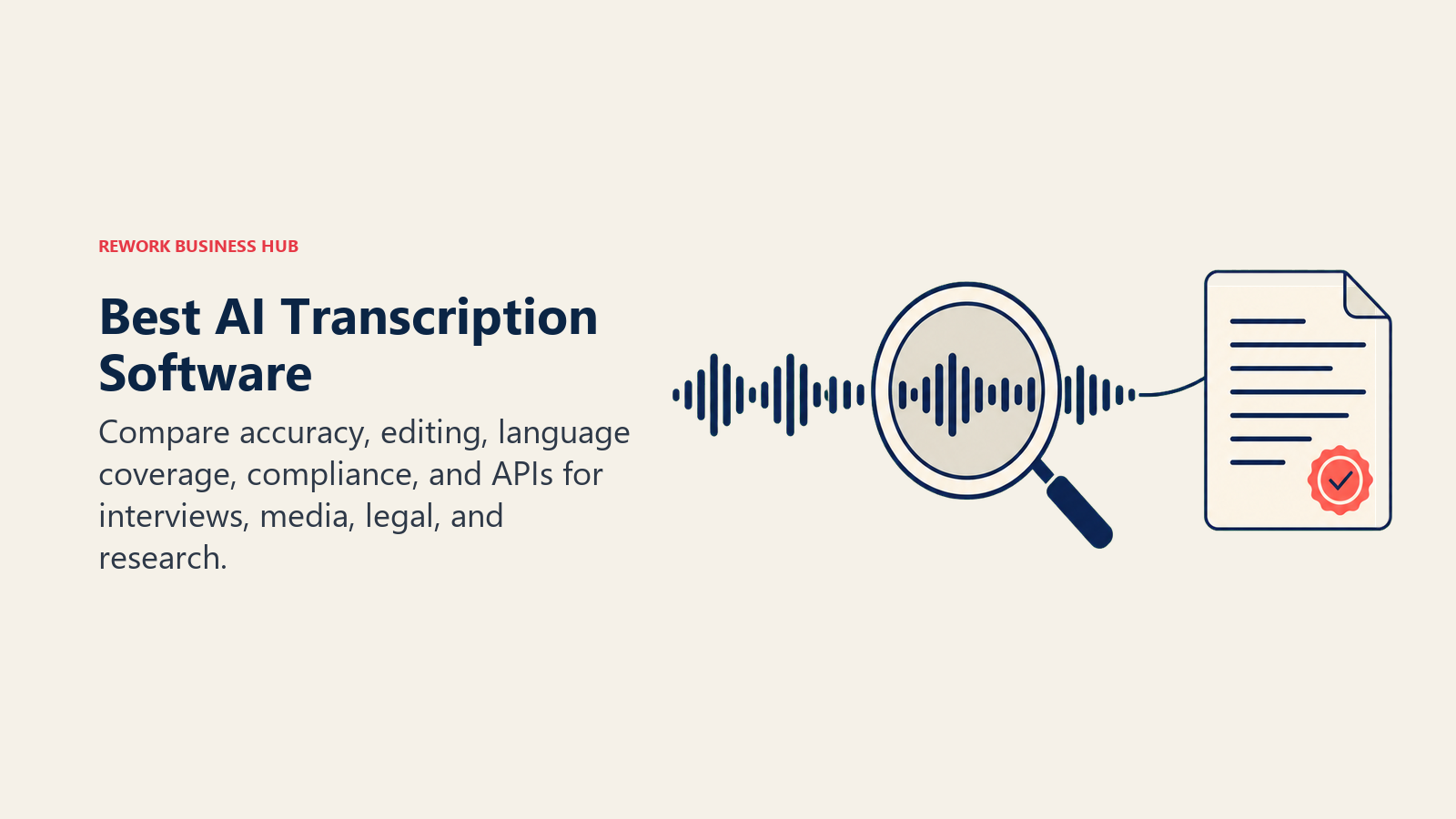 Best AI transcription software shown as an audio waveform passing through an accuracy lens into a verified transcript