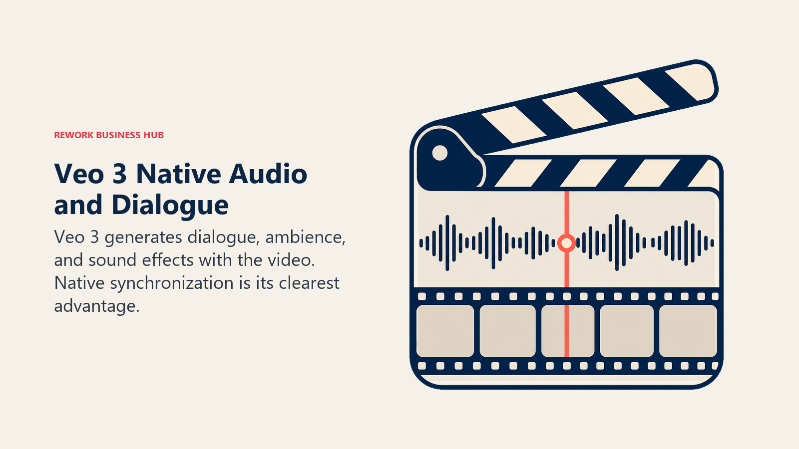 Veo 3 native audio shown as a clapperboard synchronizing dialogue waves with video frames