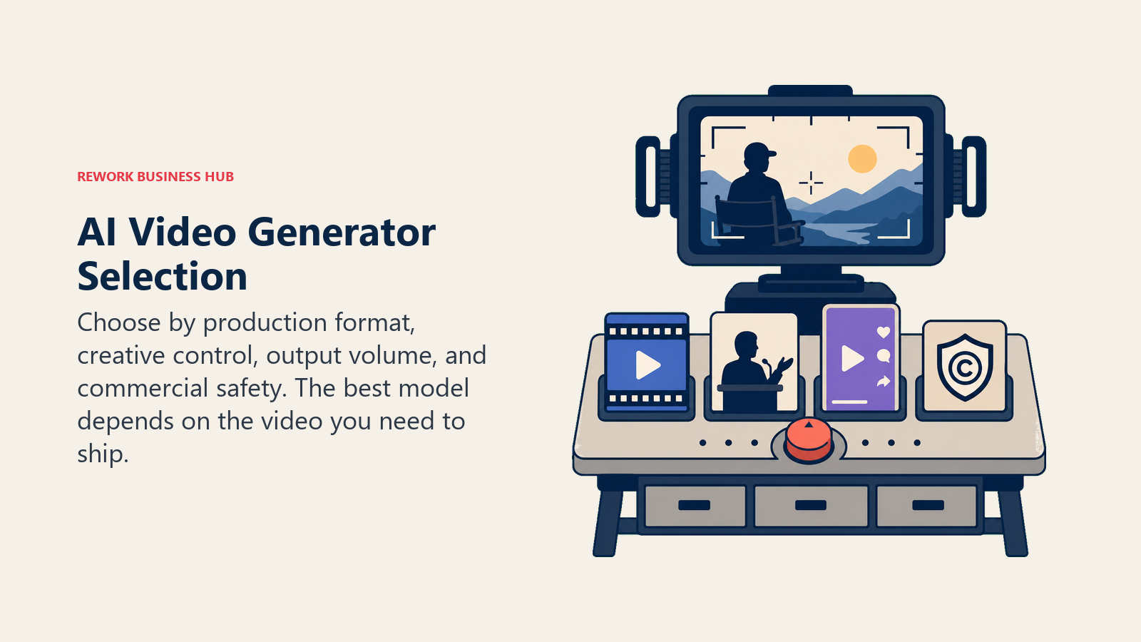 AI video generator selection viewfinder sorting cinematic, avatar, social, and commercial video formats