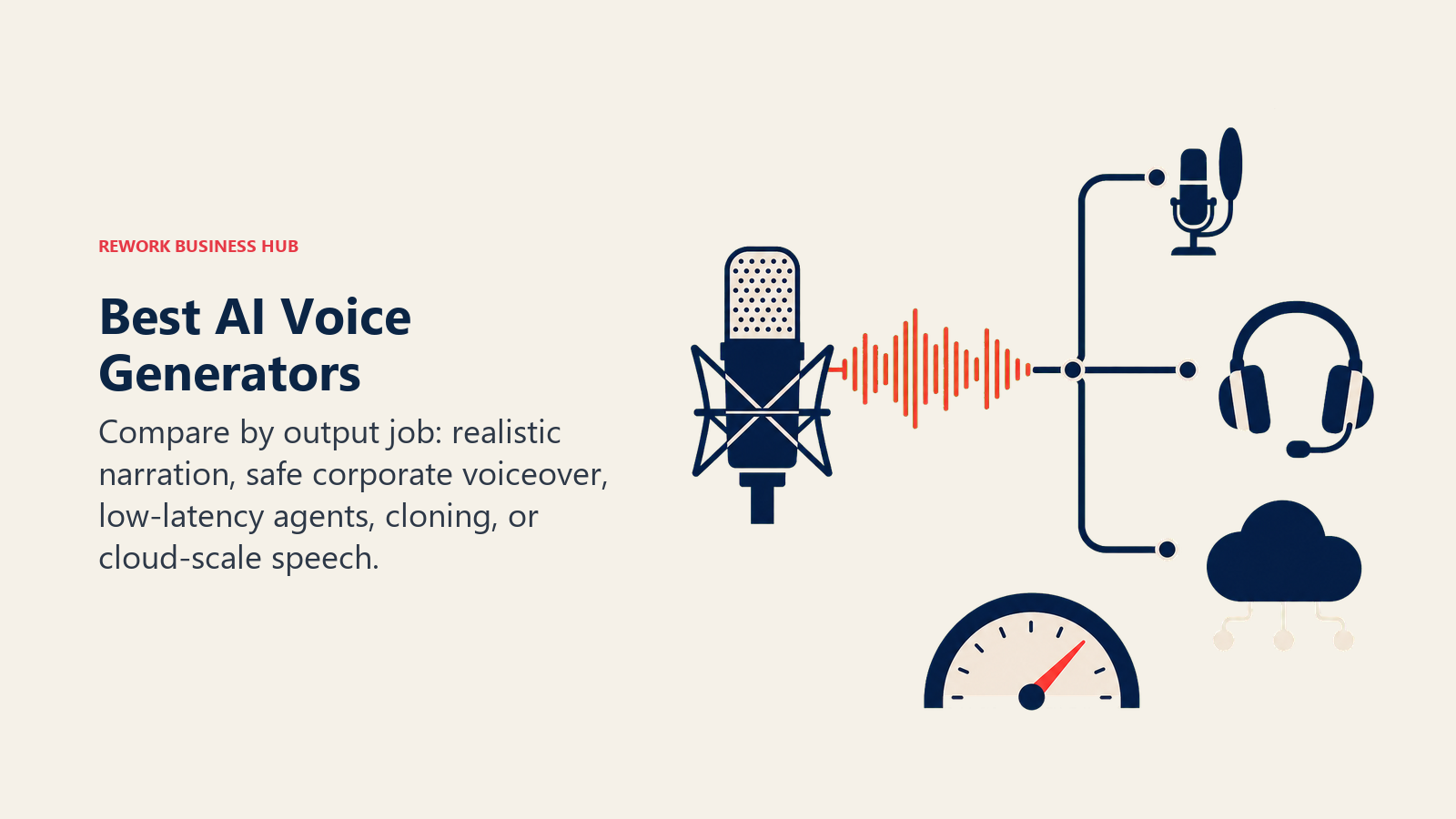 Best AI voice generators shown as one voice signal routed to narration, agents, and cloud speech