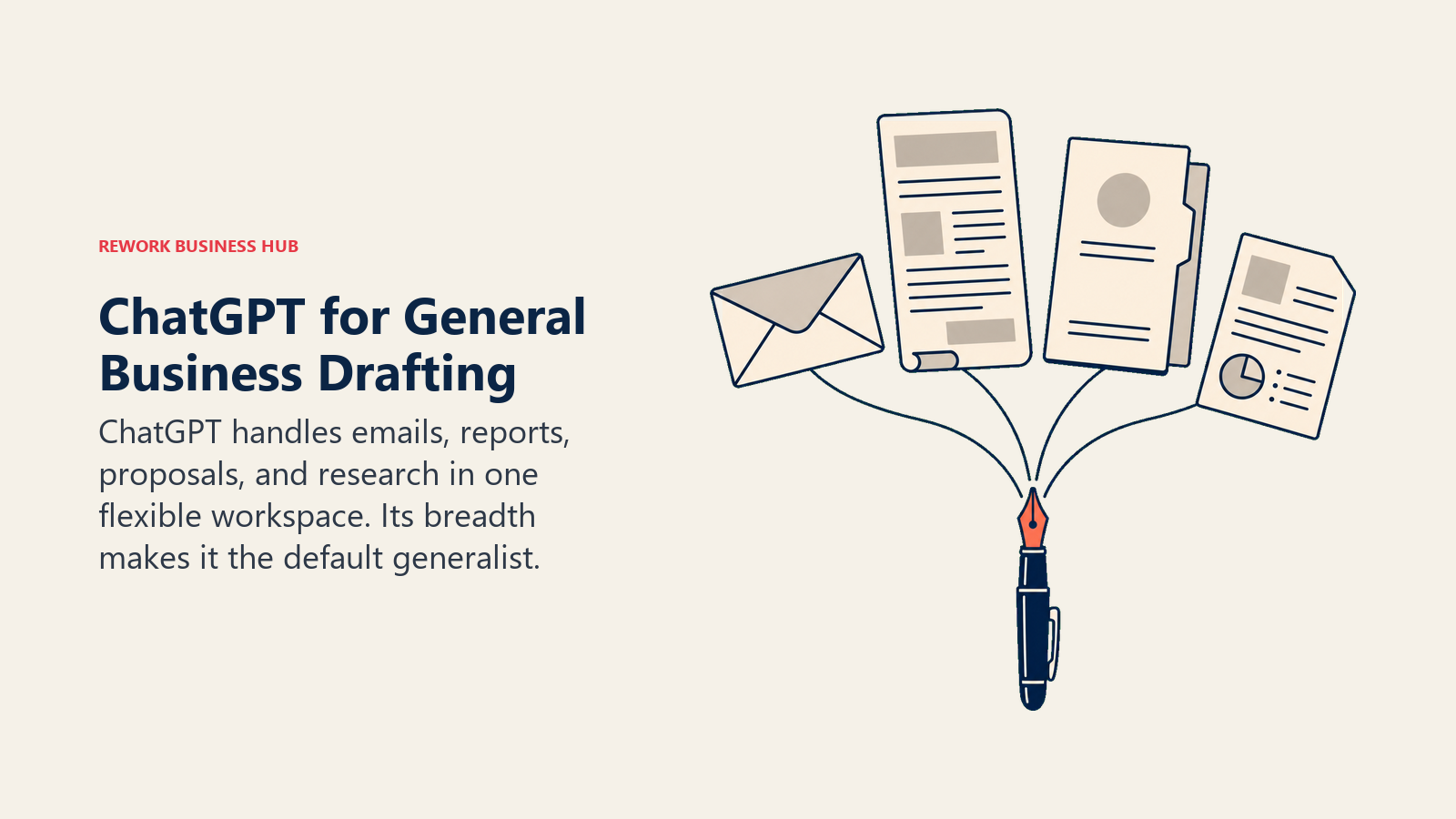 ChatGPT business drafting pen creating emails, reports, proposals, and research briefs