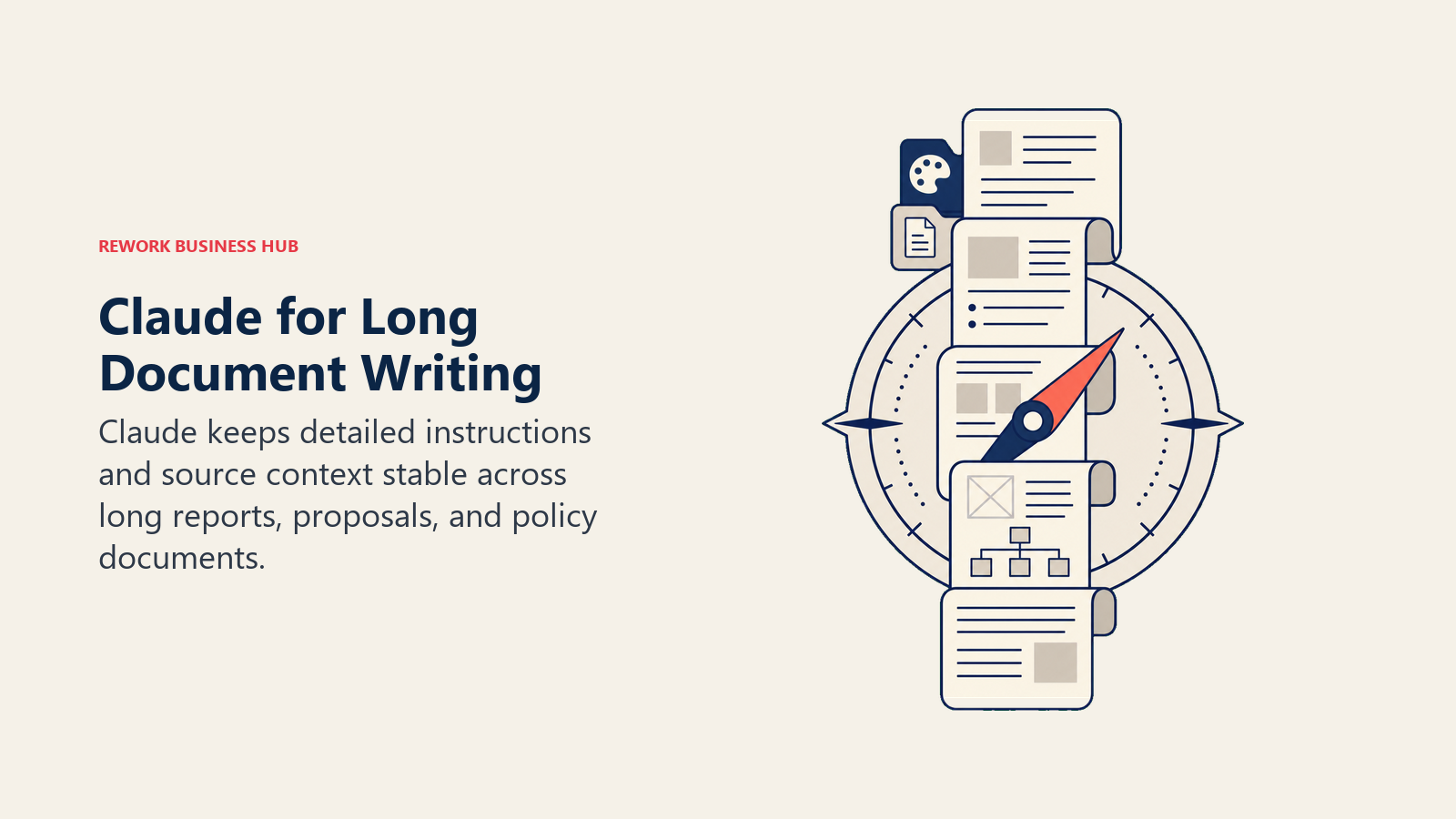Claude long document writing shown as a detailed brief staying aligned through a long report