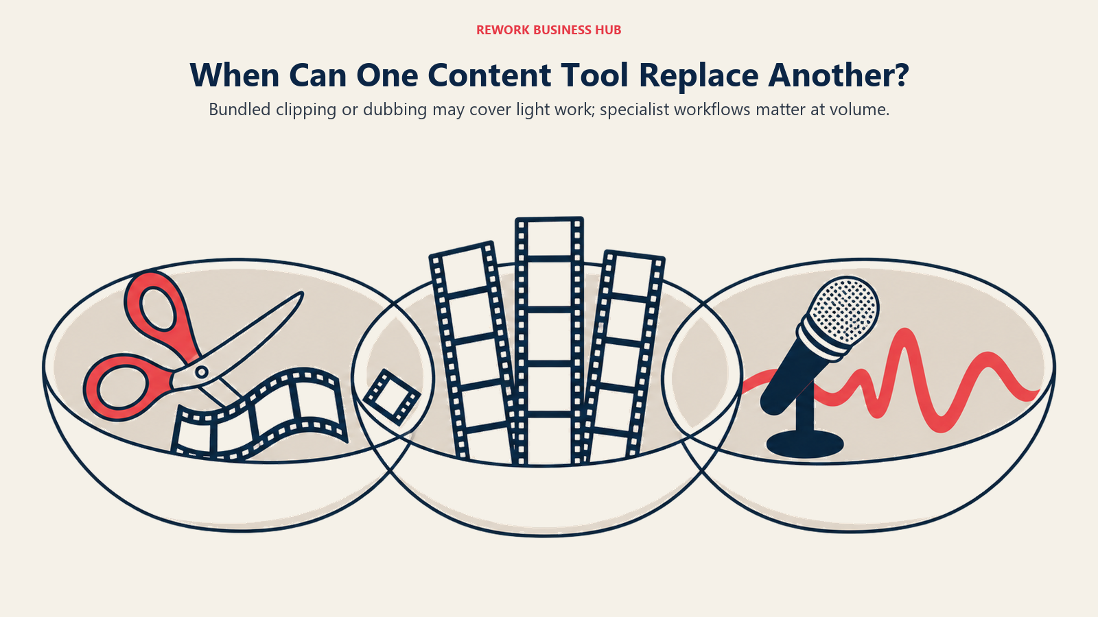When Can One Content Tool Replace Another?: Bundled clipping or dubbing may cover light work; specialist workflows matter at volume.