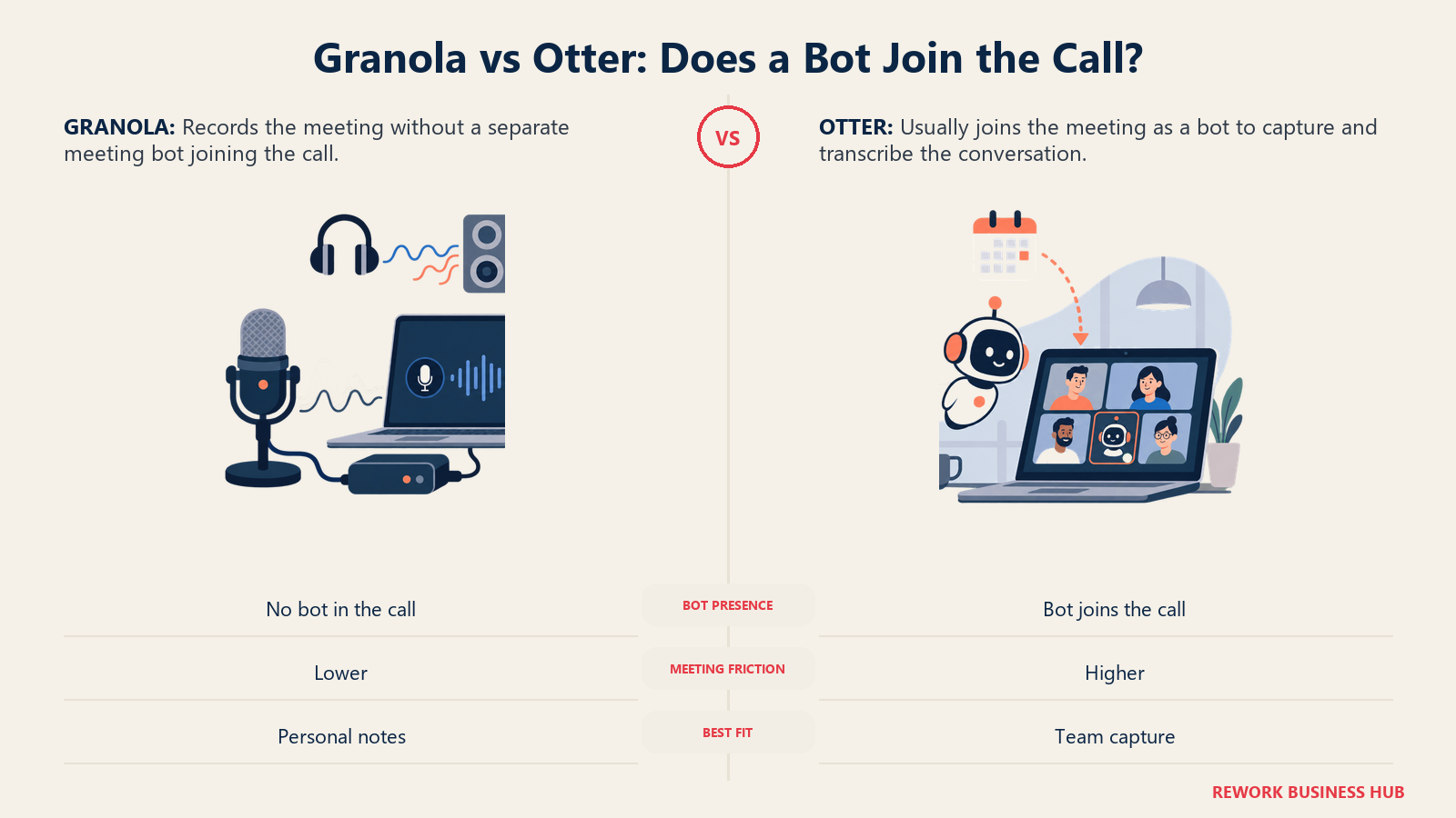 Granola vs Otter: Does a Bot Join the Call? comparison visual