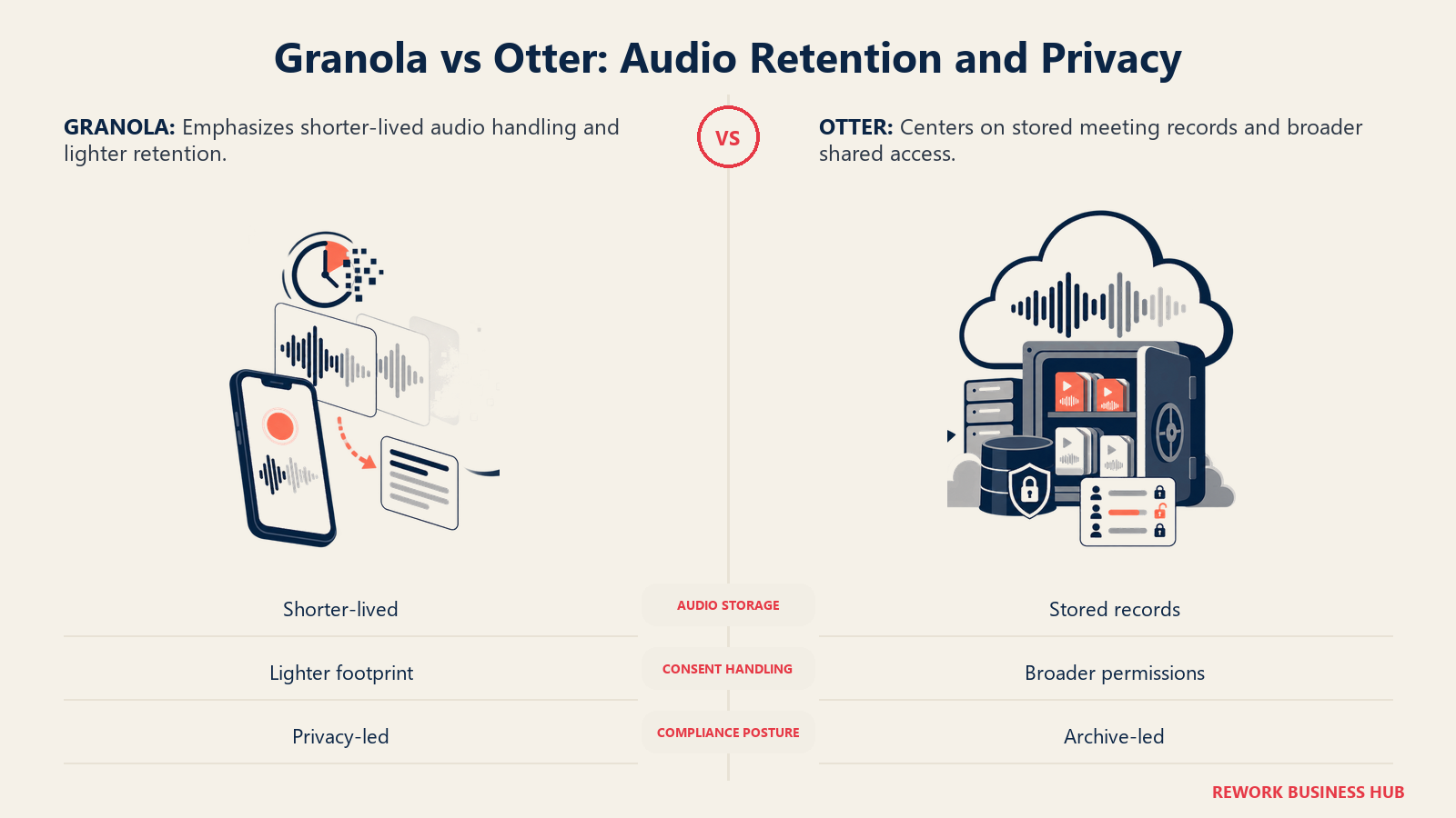 Granola vs Otter: Audio Retention and Privacy comparison visual