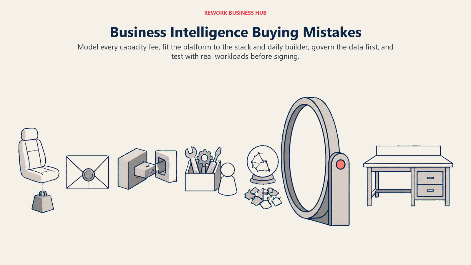 BI procurement checkpoint catching hidden capacity costs, quote uncertainty, stack mismatch, builder mismatch, and ungoverned AI before purchase