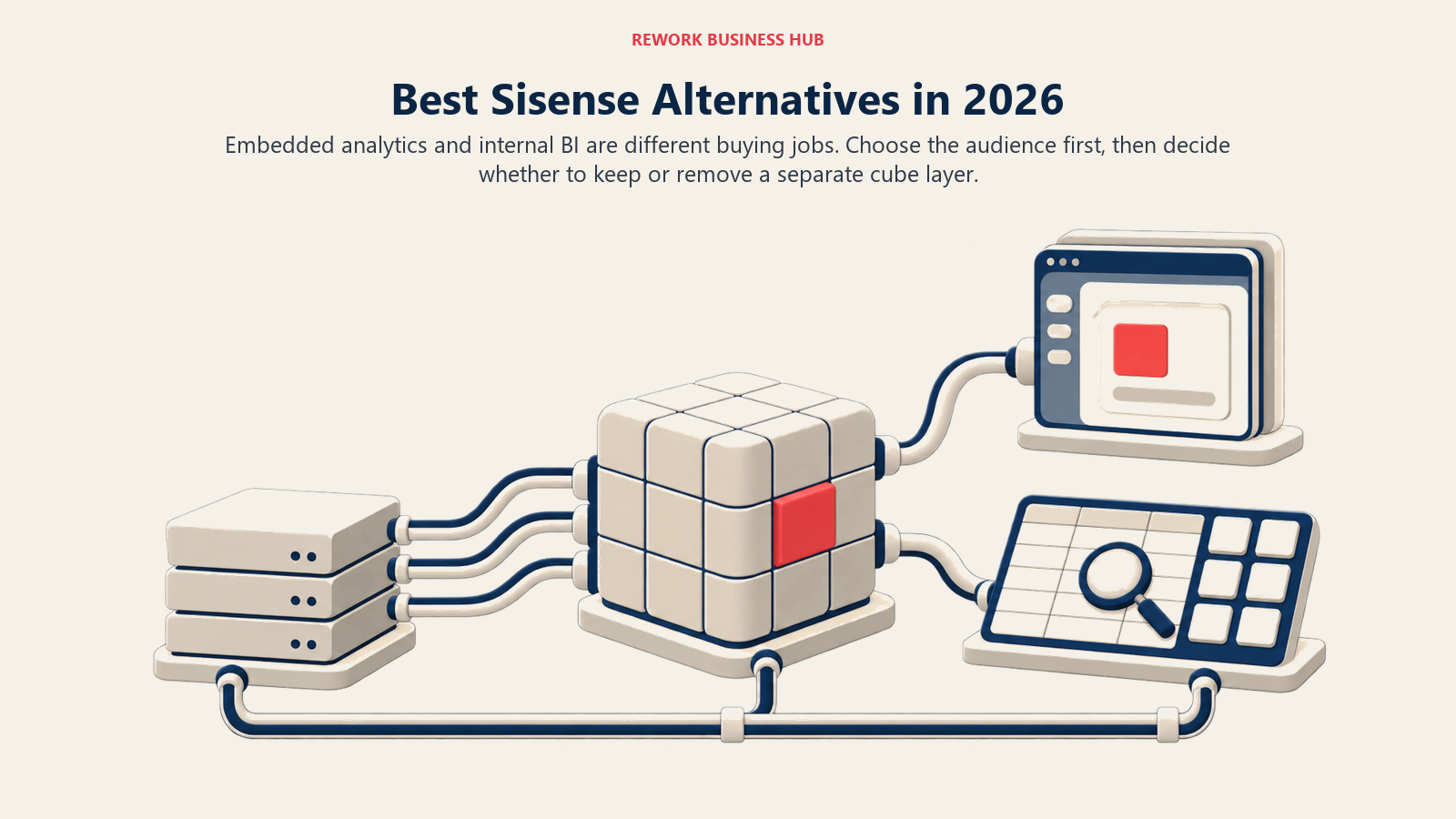 An analytics cube feeding both customer-facing embedded dashboards and internal business intelligence work