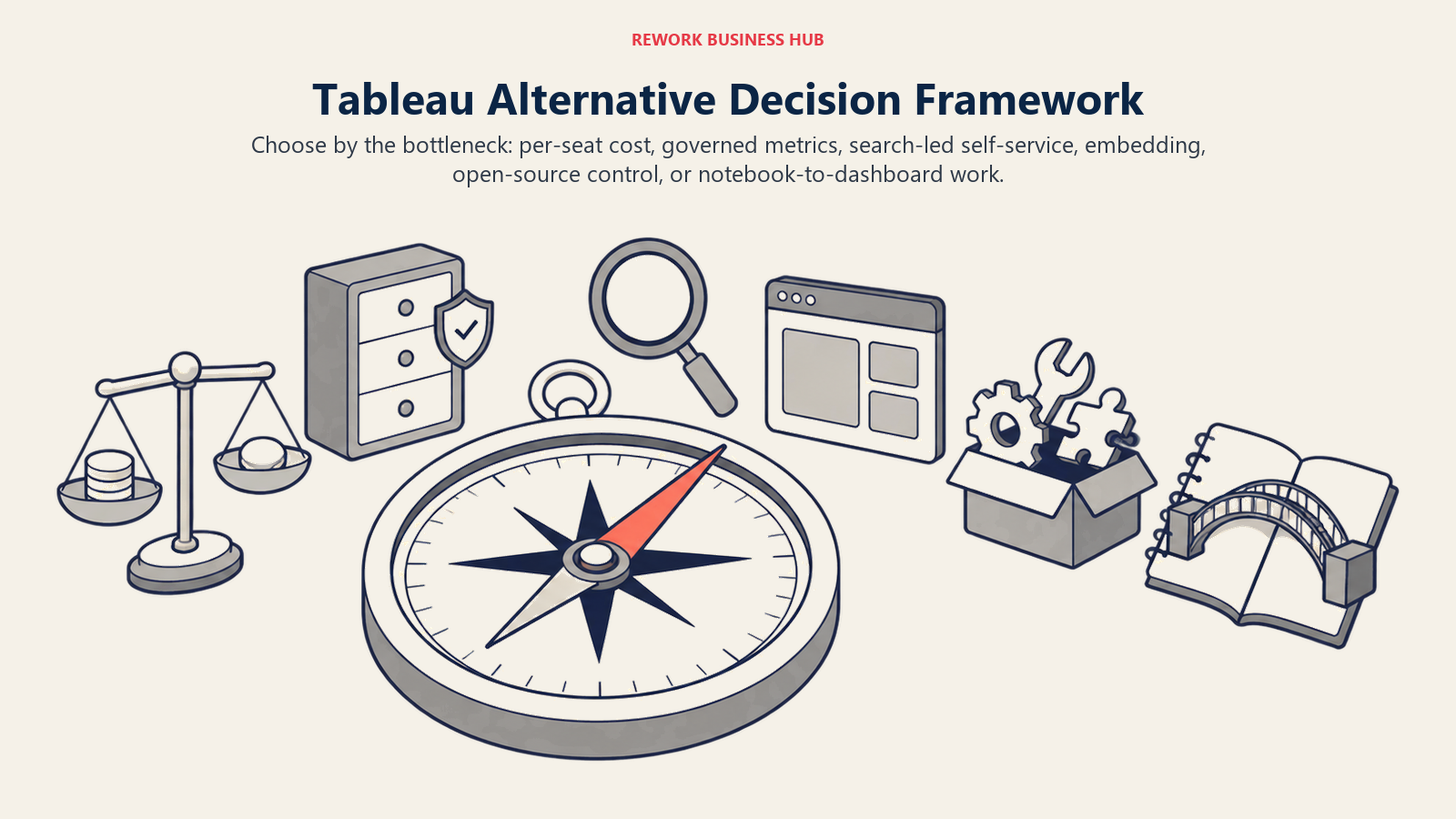 Tableau alternative compass routing cost, governance, natural-language search, embedding, open source, and notebook workflows