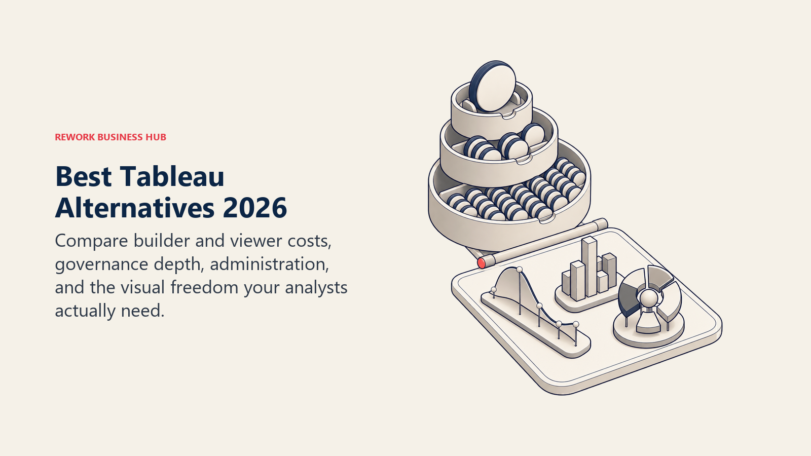 Best Tableau alternatives shown as three role-based access tiers opening into a broad analytics workspace