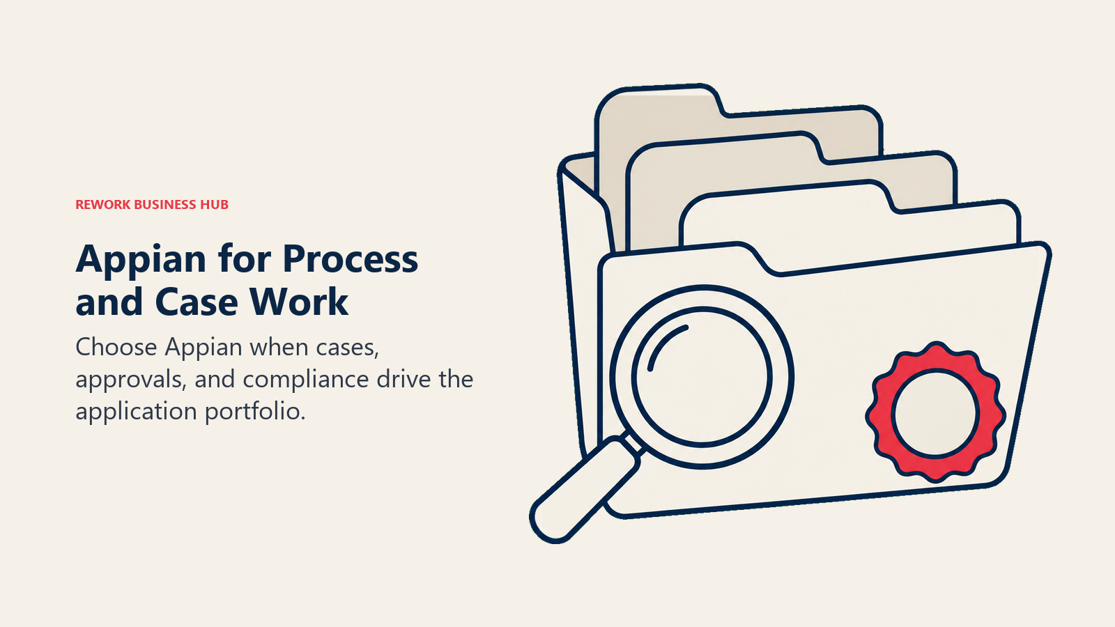 Appian for Process and Case Work. Choose Appian when cases, approvals, and compliance drive the application portfolio.