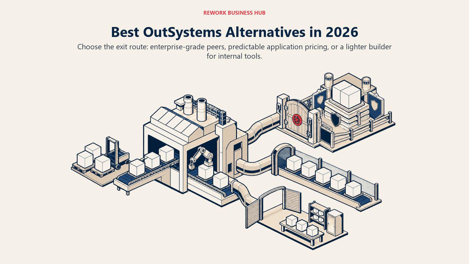 OutSystems alternatives mapped to enterprise governance, predictable application pricing, and lighter internal app building