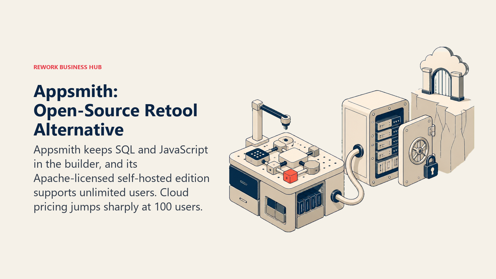 Appsmith open-source Retool alternative shown as a query workbench connected to an unlimited self-hosted server vault