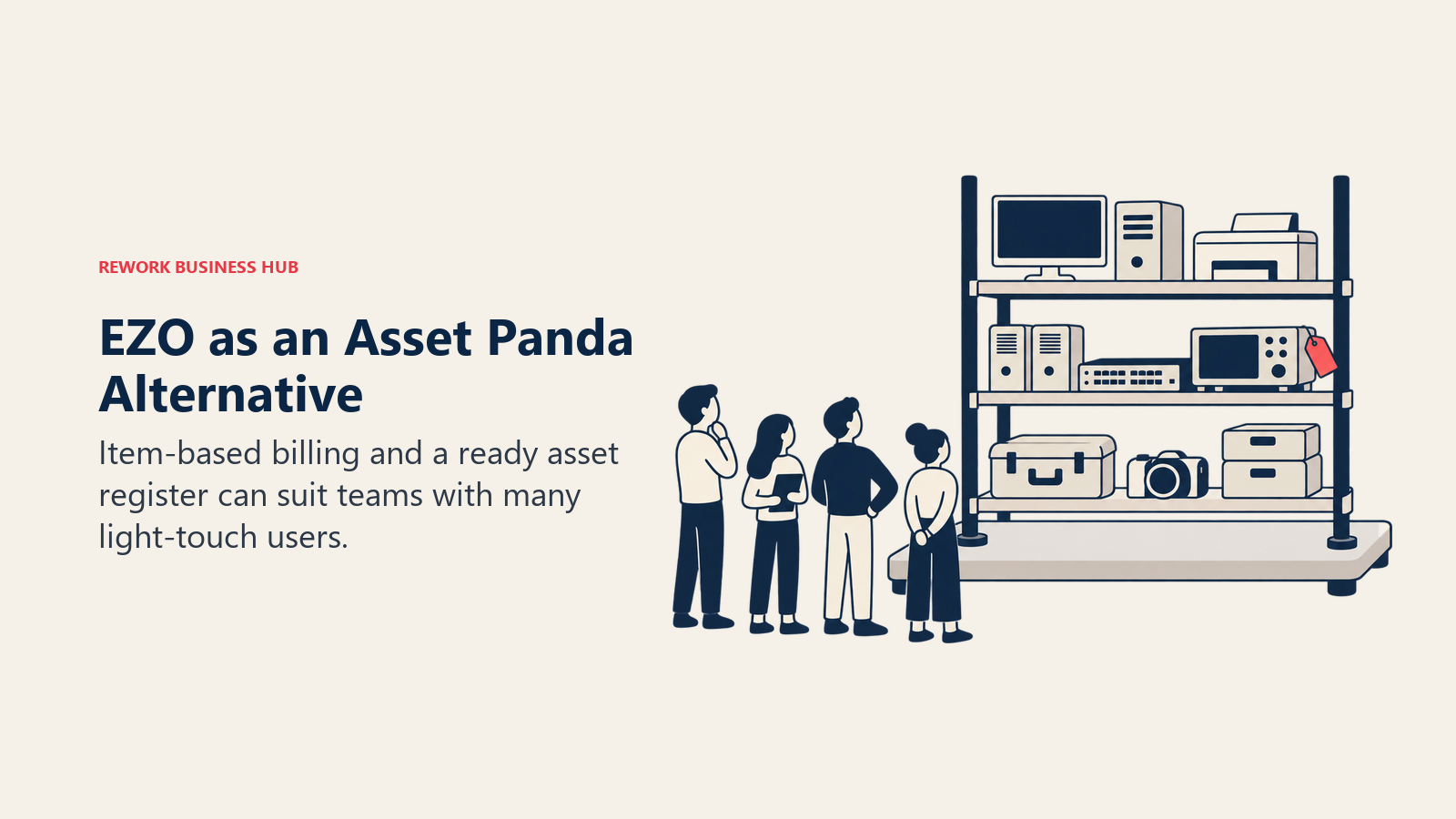 EZO item-based asset register with a shared equipment shelf and multiple team users