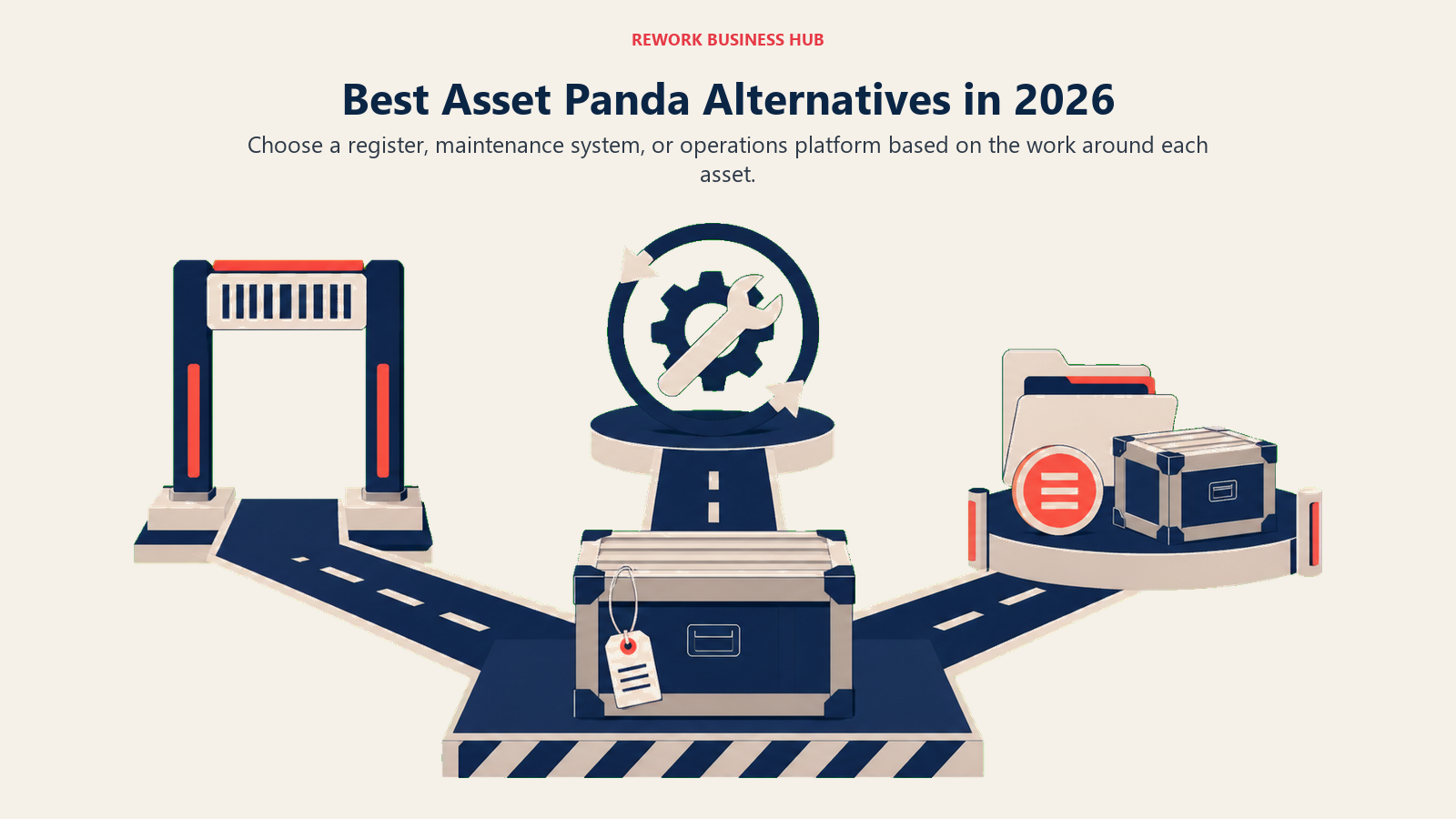 Tagged asset crate routed to scanning, preventive maintenance, or consolidated operations