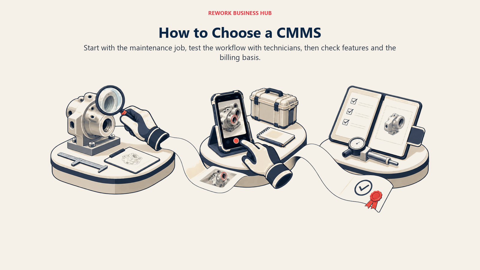 How to Choose a CMMS shown through maintenance evaluation stations