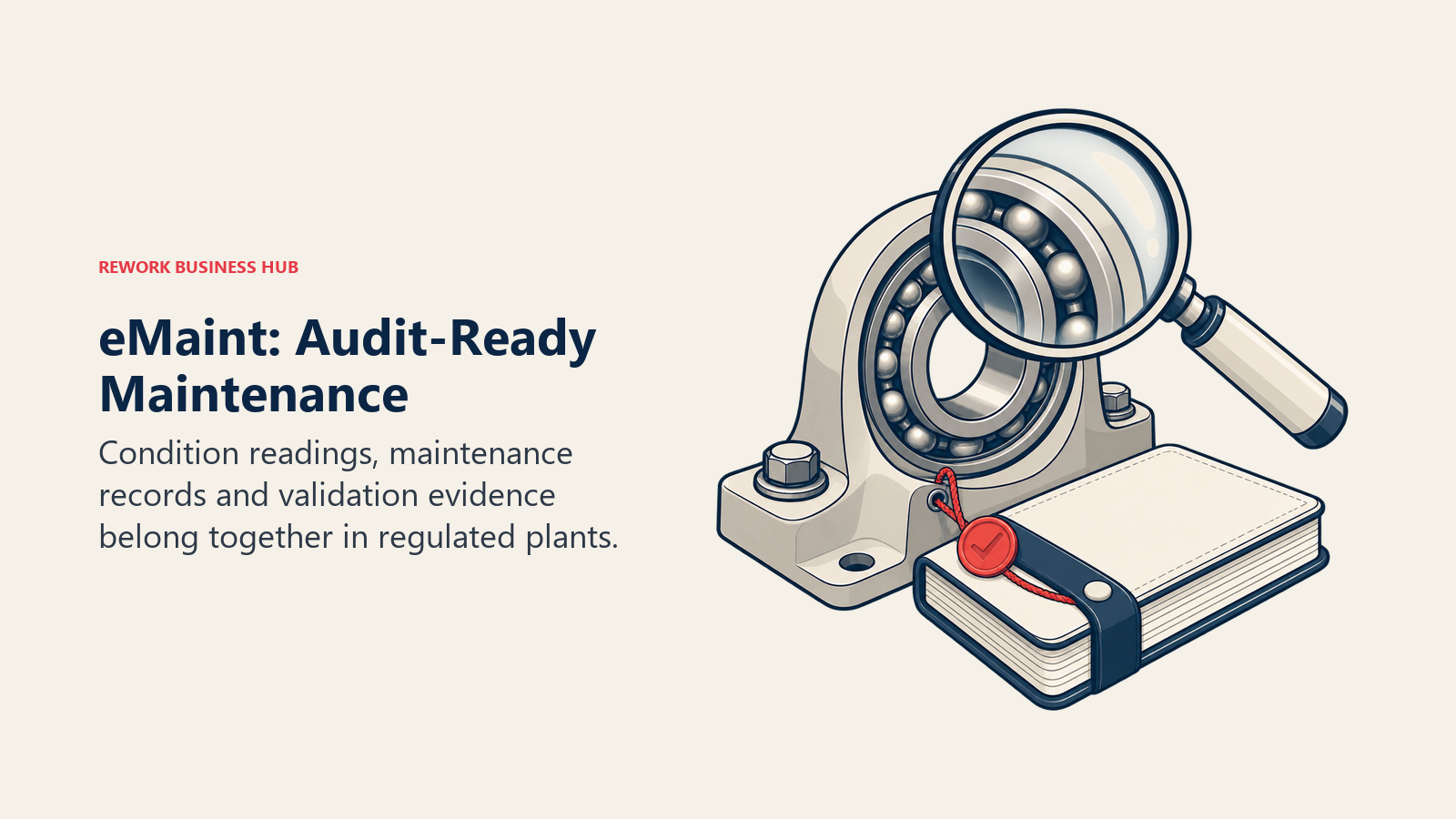 eMaint: Audit-Ready Maintenance shown through inspection lens and sealed log