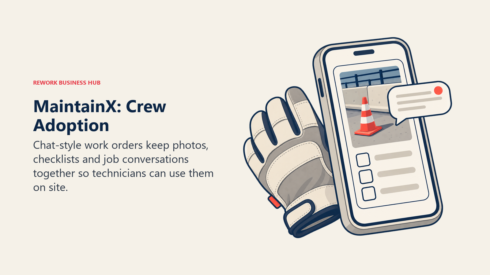 MaintainX: Crew Adoption shown through phone and work glove