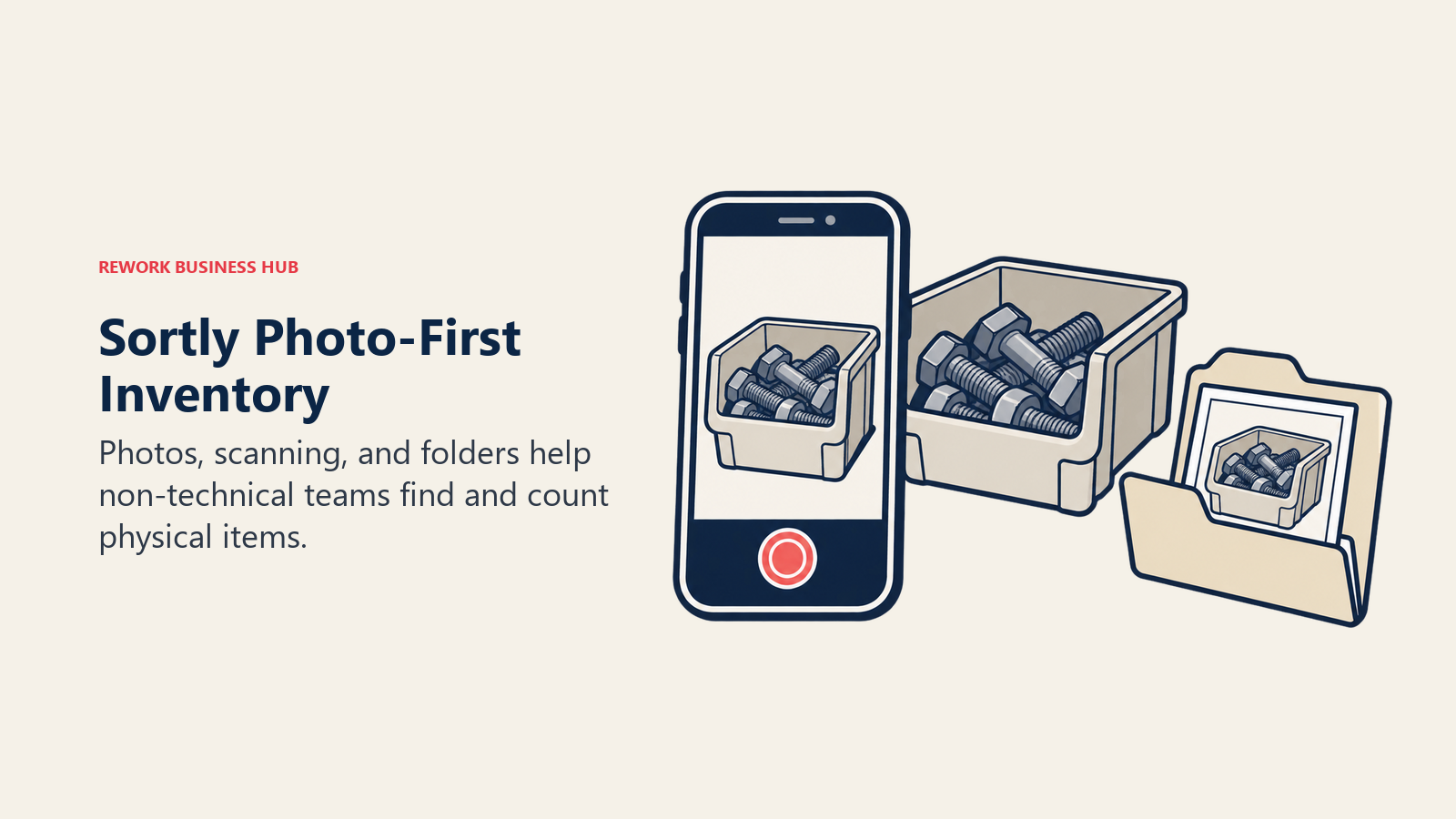 Sortly Photo-First Inventory: Photos, scanning, and folders help non-technical teams find and count physical items.