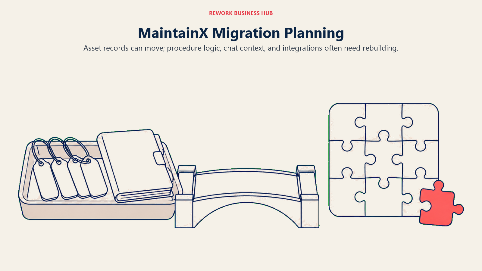 Asset records crossing a bridge while procedure logic needs rebuilding during MaintainX migration