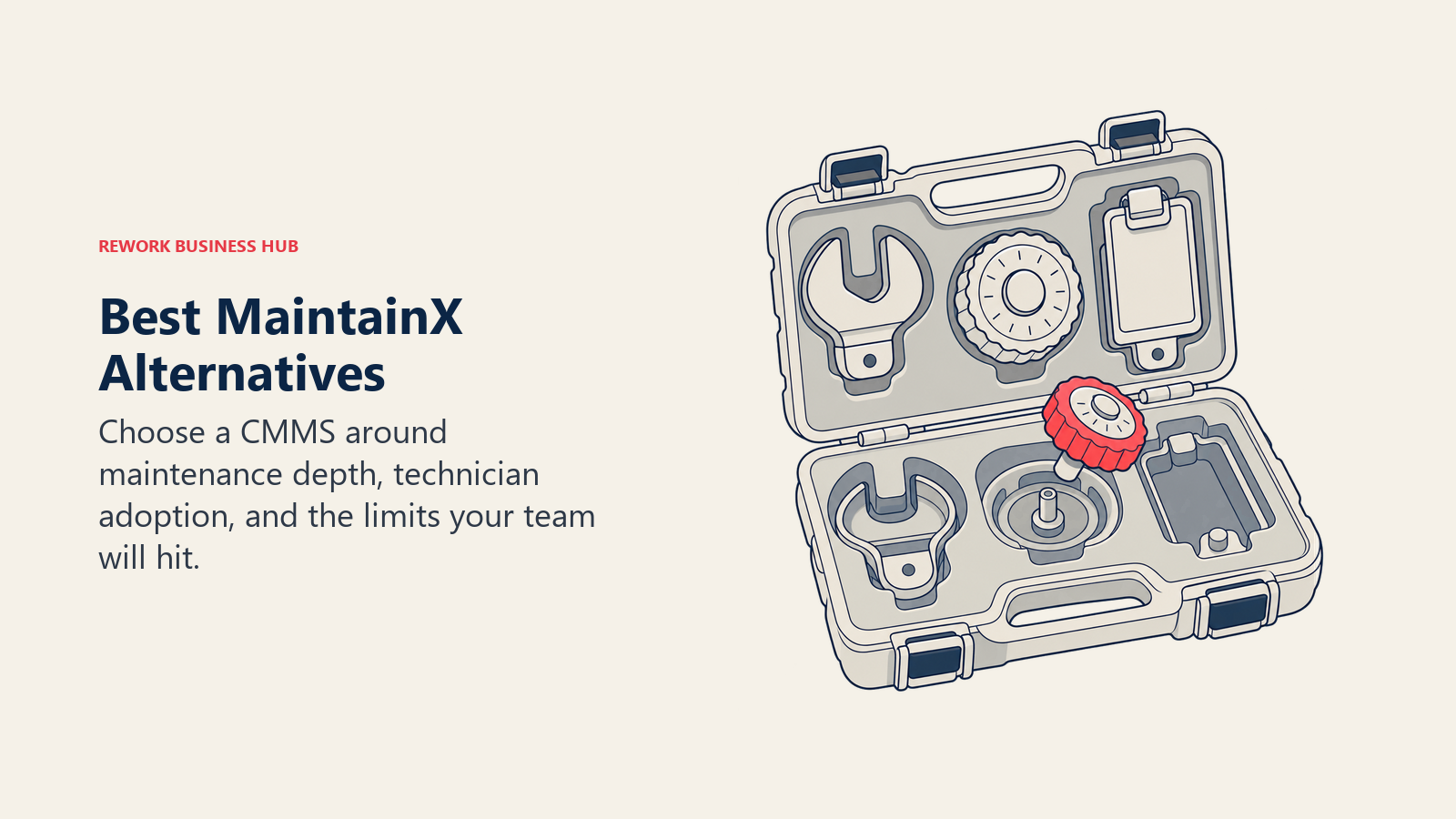 Maintenance toolkit with interchangeable fittings illustrating how to choose a MaintainX alternative