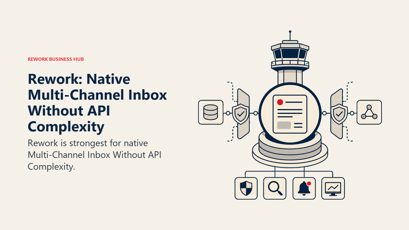 Rework: Native Multi-Channel Inbox Without API Complexity illustrated with control tower