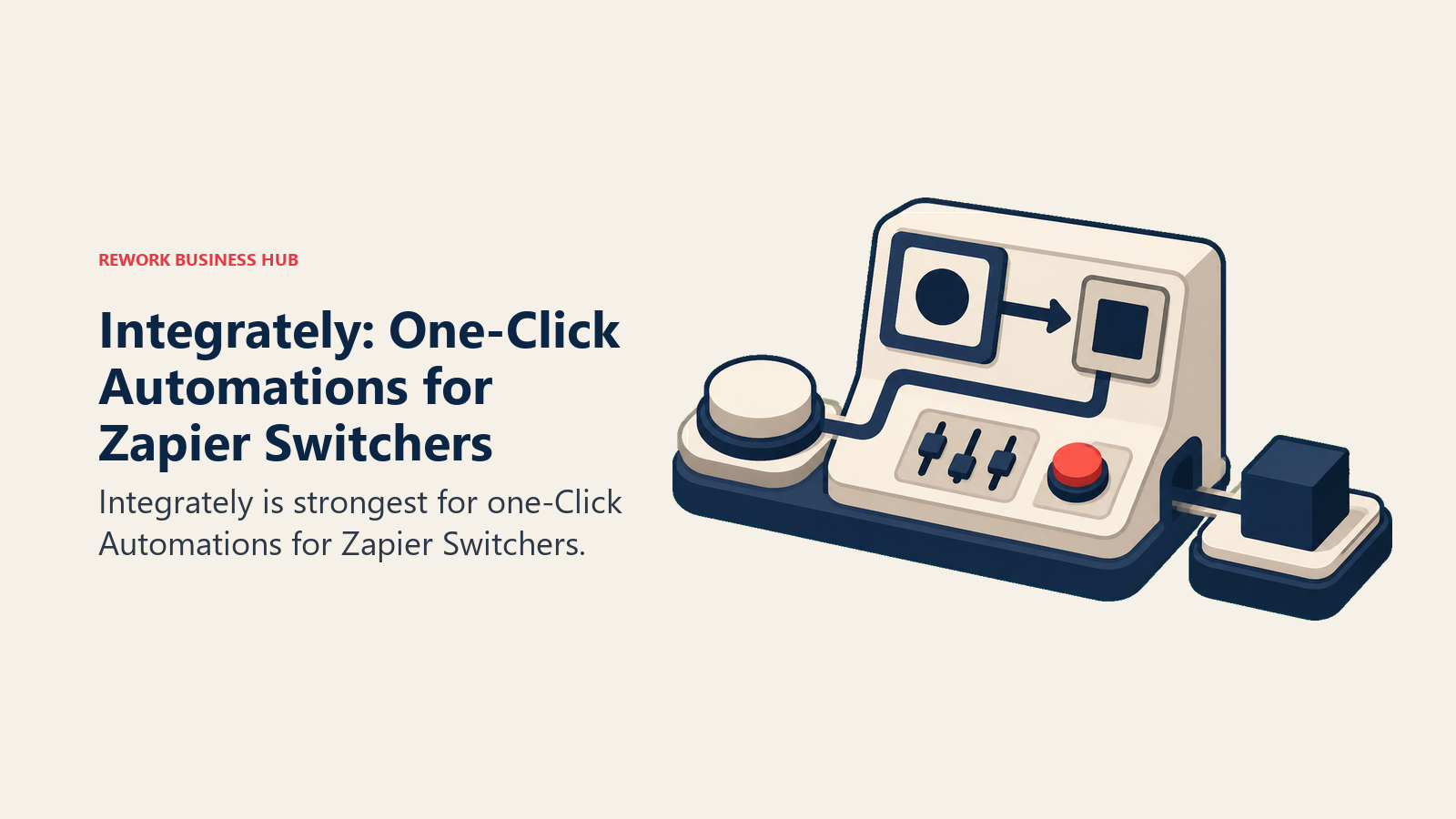Integrately: One-Click Automations for Zapier Switchers illustrated with simple station