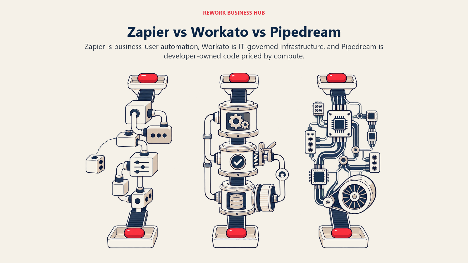 Three automation lanes maintained by business users, governed IT teams, and developers