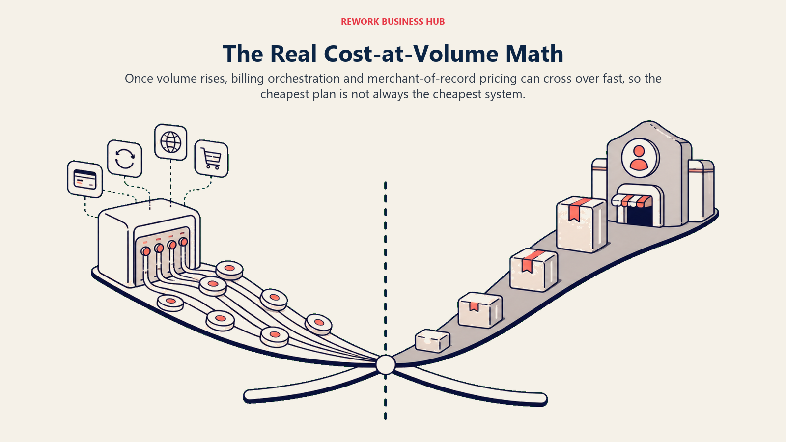Cost-at-volume comparison for billing and merchant-of-record models