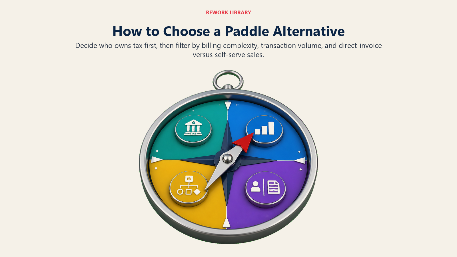 A large decision compass with four controls for selecting a Paddle alternative
