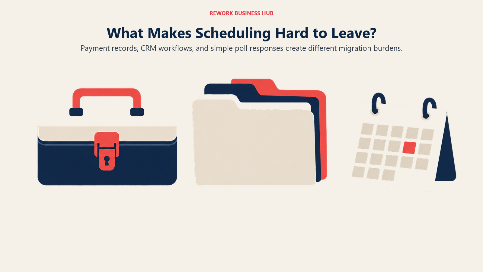 What Makes Scheduling Hard to Leave?: Payment records, CRM workflows, and simple poll responses create different migration burdens.