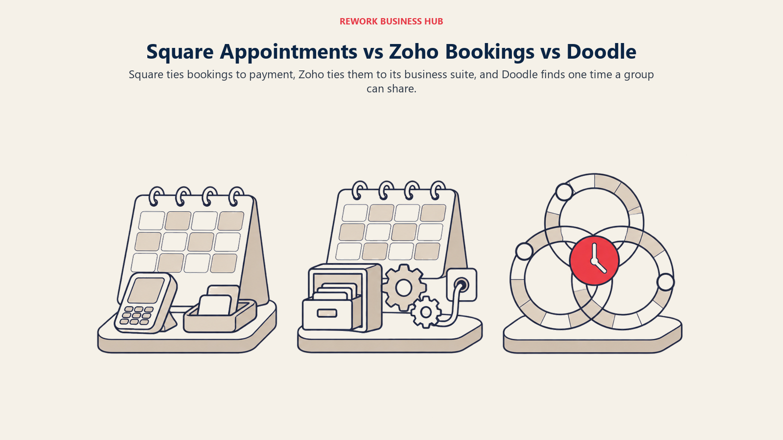 Three scheduling jobs: paid service appointments, business-suite bookings, and group availability polling