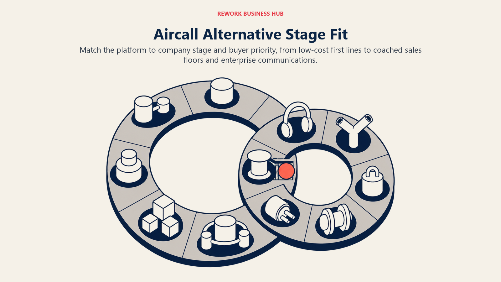Interlocking company-stage and buyer-priority rings aligning on the right Aircall alternative