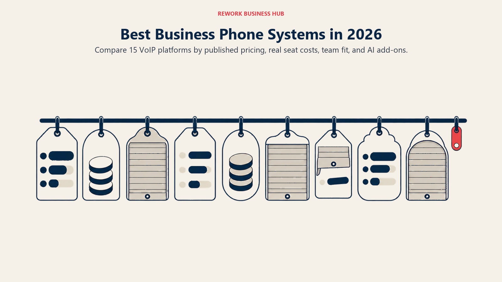 Business phone pricing shown as visible rate tags beside three closed quote-only shutters