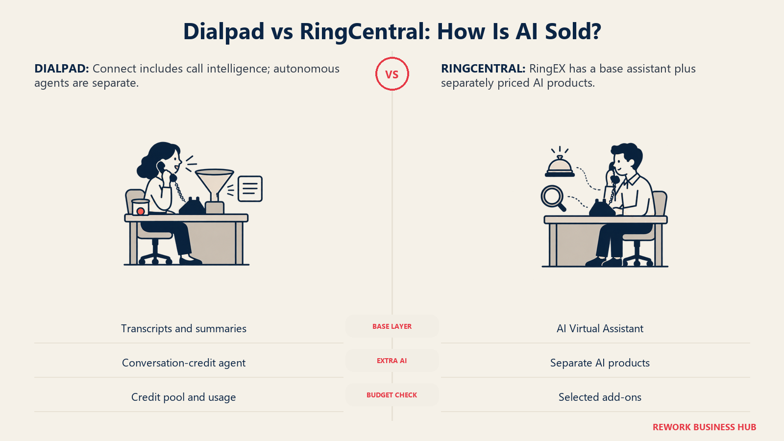 Dialpad vs RingCentral: How Is AI Sold? illustrated with AI purchasing desks