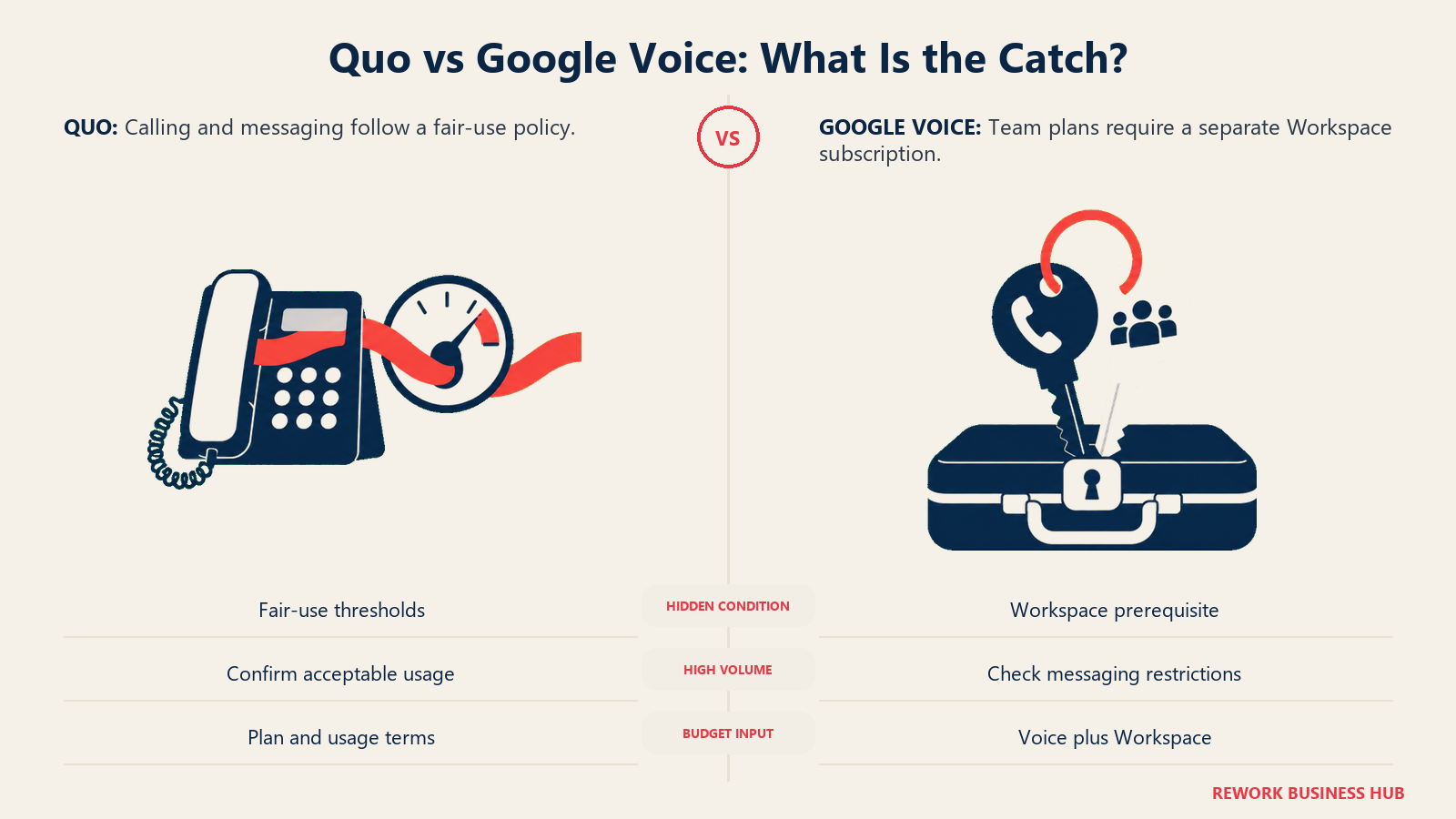 Quo vs Google Voice: What Is the Catch? illustrated with purchase conditions