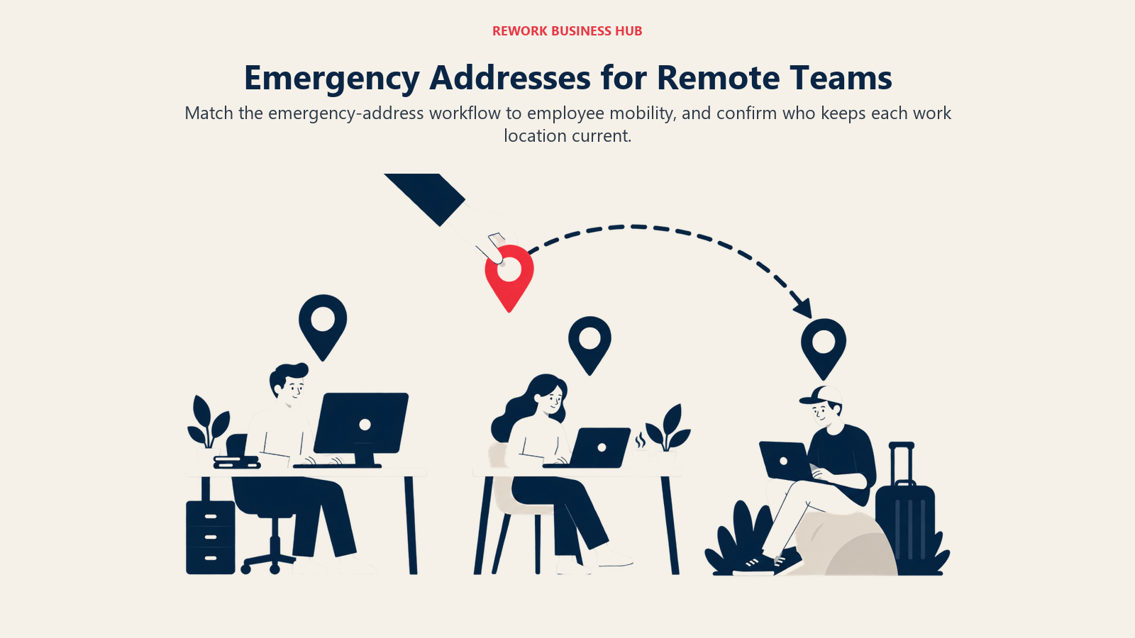 Emergency Addresses for Remote Teams: Emergency location pins following employees between office, home, and travel workspaces.
