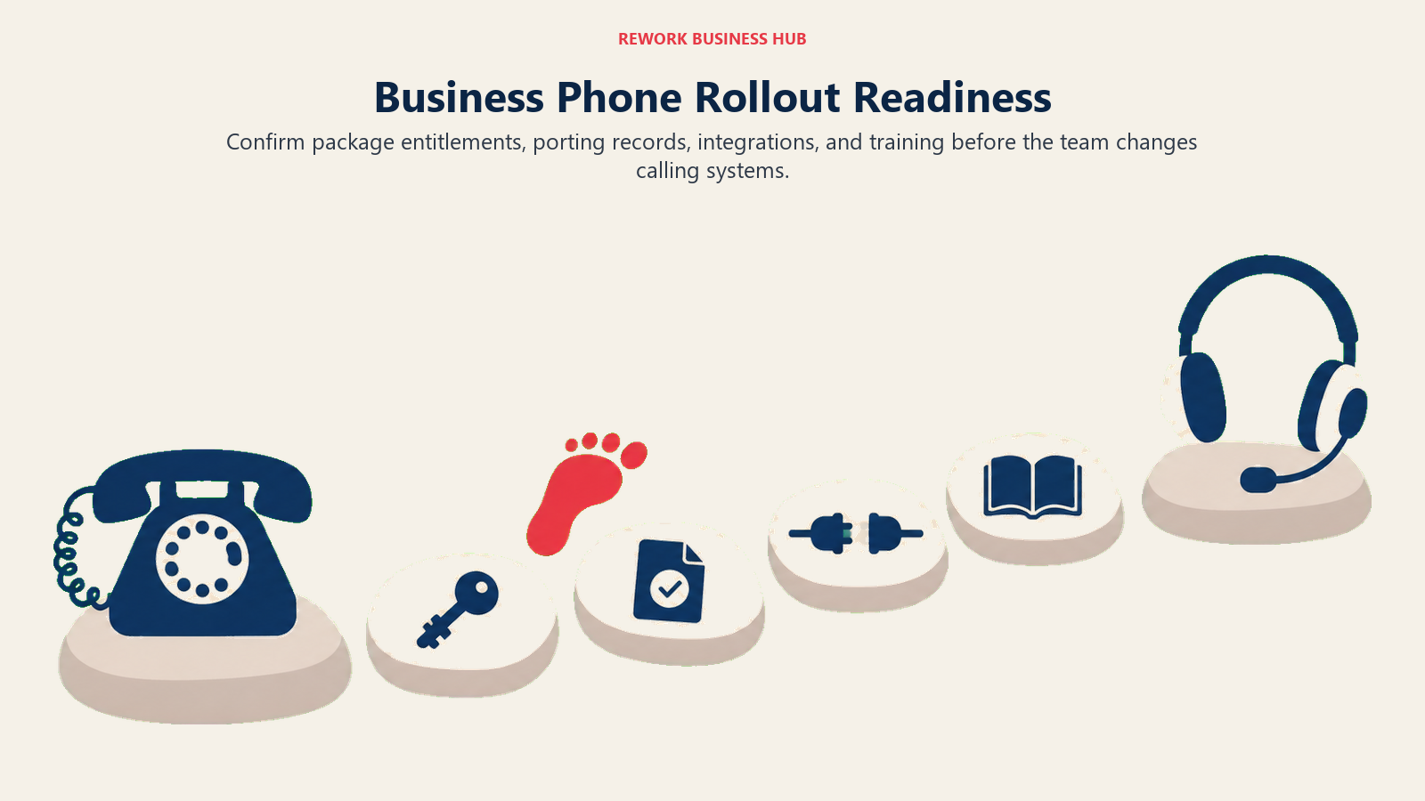 Business Phone Rollout Readiness: A calling-system rollout path through entitlements, records, integration, and training.