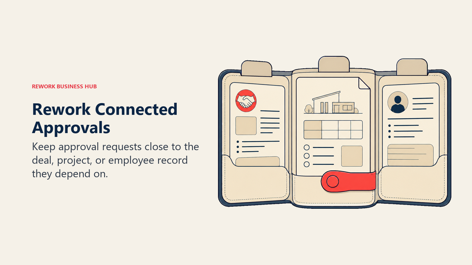 Deal, project, and employee records share one approval clasp