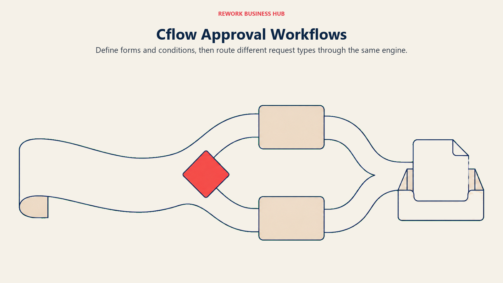 Request ribbon branching through approval choices and returning to one output tray for Cflow.
