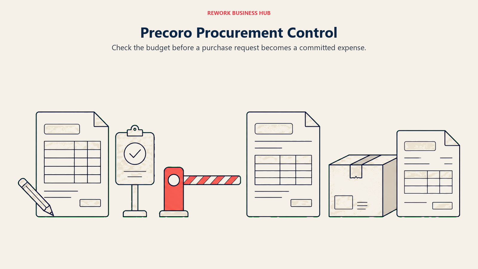 Purchase request stopped at a budget checkpoint before the purchase order and matching invoice.