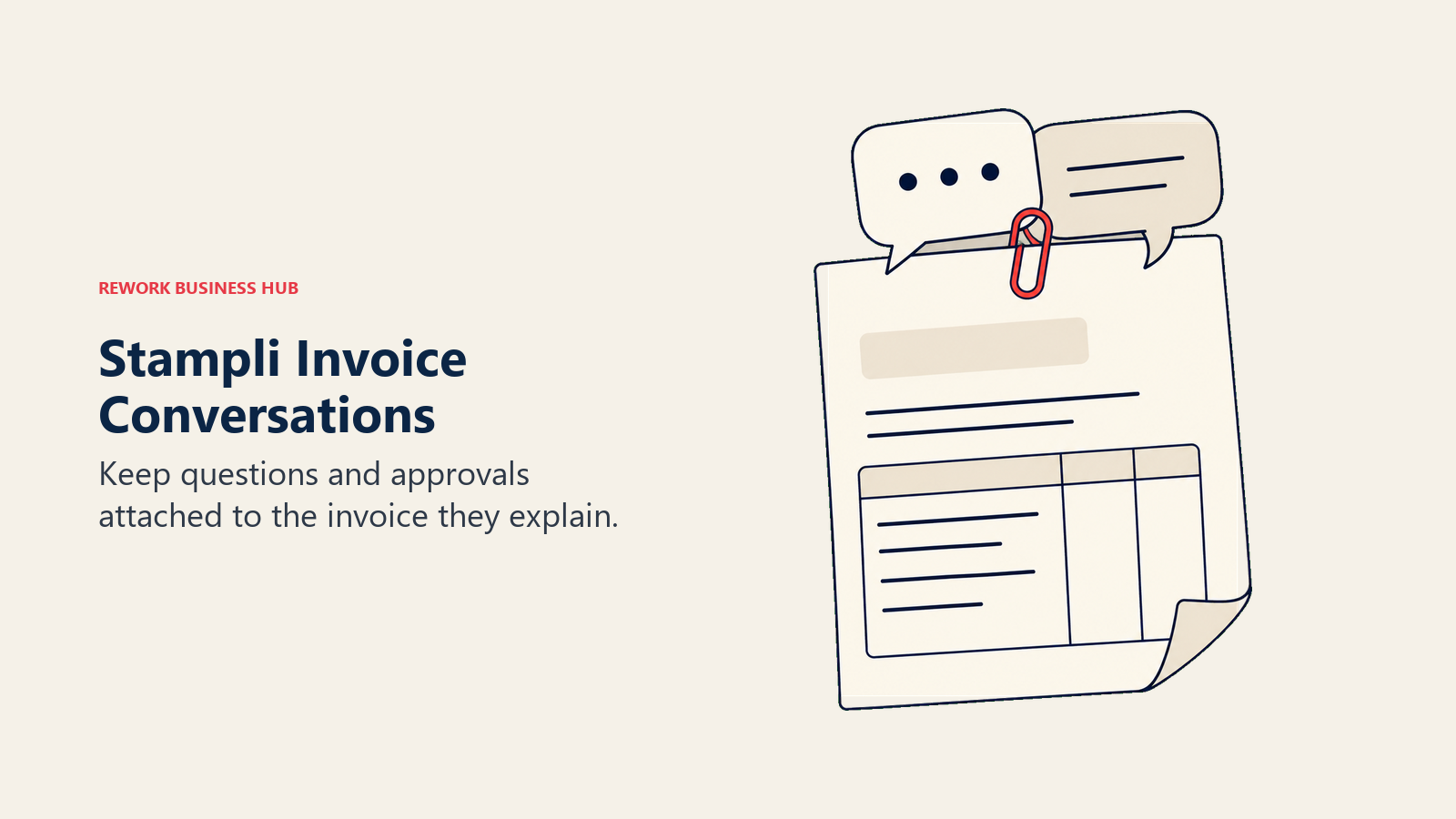 Invoice held beside a conversation bubble to keep approval discussion with the bill.