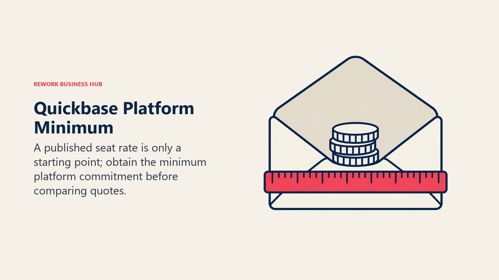 Quickbase Platform Minimum: An invoice envelope showing a platform commitment larger than its seat-cost stack.
